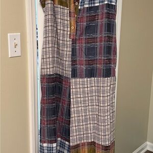 SHEIN Plaid Patchwork Jumpsuit in Navy, Red, Cream